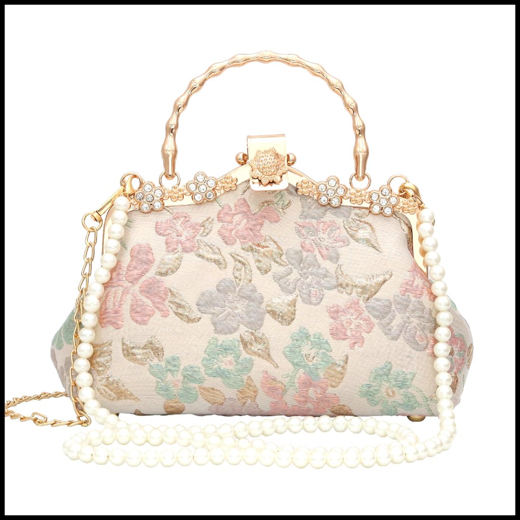 Retro Embroidered Jacquard Clutch Evening Bag Elegant Chic Chain Strap